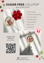Load image into Gallery viewer, PureKtchn-sugar-free-raspberry-lollipops-healthy-snack-alternative-UK-London-R