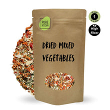 Load image into Gallery viewer, PureKtchn Organic All-Purpose Dried Vegetable Mix, a versatile, nutrient-rich blend made with organic carrots, tomatoes, onions, parsley, and garlic. Ideal for adding quick, natural flavor and nutrition to soups, salads, pasta, omelets, and more. This vegan, gluten-free mix saves cooking time by eliminating the need for chopping. Available in various sizes, crafted in the UK
