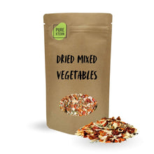 Load image into Gallery viewer, PureKtchn Organic All-Purpose Dried Vegetable Mix, a versatile, nutrient-rich blend made with organic carrots, tomatoes, onions, parsley, and garlic. Ideal for adding quick, natural flavor and nutrition to soups, salads, pasta, omelets, and more. This vegan, gluten-free mix saves cooking time by eliminating the need for chopping. Available in various sizes, crafted in the UK
